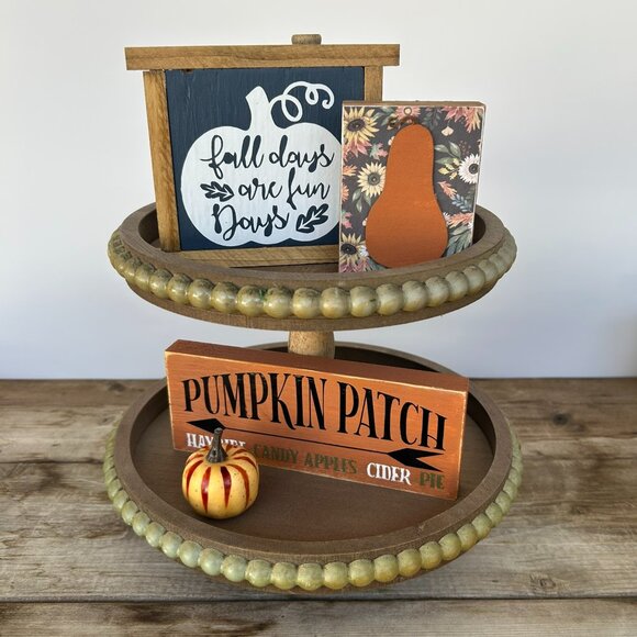 Handmade Fall Days Are Fun Days - Tiered Tray Decor Set, Autumn, Orange, Pumpkin - Picture 1 of 8